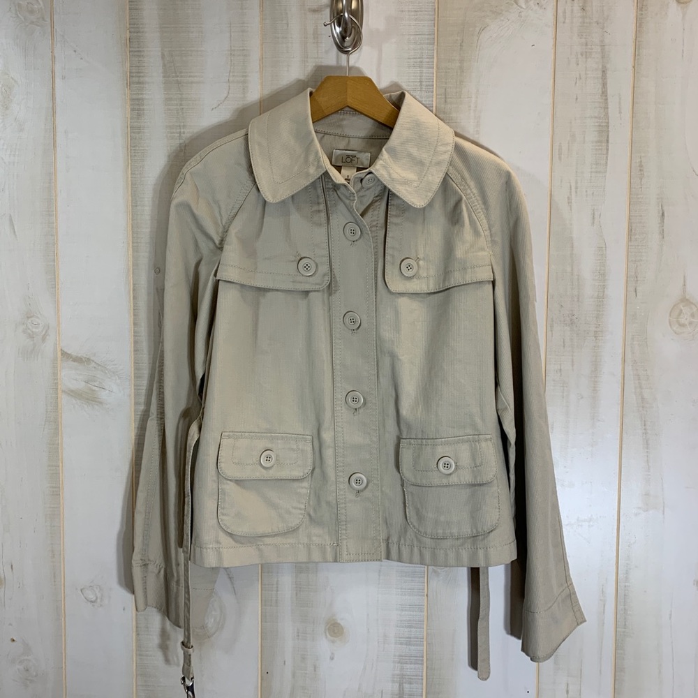 Loft Khaki Belted Jacket S Pockets Utility